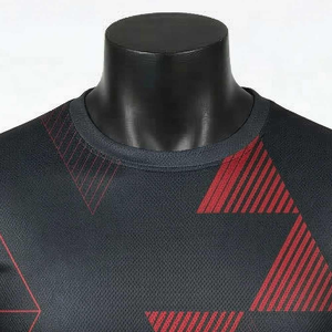 Men's Red Black Geometric Pattern Short Sleeve O-Neck T-Shirt Breathable Knitted Casual Fit Regular Length 220 Grams Front <b>Logo</b> - Product Image 3