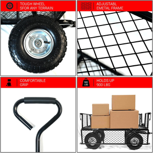 Carretilla de Jardín de Acero Resistente con Capacidad para 450 kg, Plegable, con Laterales Extraíbles, Llantas Neumáticas de 10 Pulgadas, Color Negro, ODGGAD008 - Product Image 6
