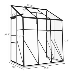 Serra idroponica walk-in in policarbonato 6FT x 4FT con base in alluminio e grondaia per la raccolta dell'acqua, serra a parete nera - Product Image 3