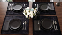 Set de table en velours noir, design moderne, forme rectangulaire, écologique, doux, décoratif, pour une table élégante.