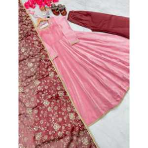 Conjunto de vestido Anarkali para mujer Dupatta & Plazzo para fiestas-para ropa festiva - Product Image 1