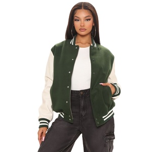 Chaquetas de béisbol deportivas personalizadas para mujer de fabricantes OEM, ropa de moda duradera con mangas de cuero, chaquetas Letterman en venta - Product Image 1
