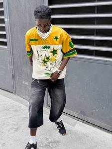 Maillot de football surdimensionné personnalisé en maille avec imprimé graphique étoile, numéro personnalisé, streetwear unisexe, chemise de sport, fournisseur en gros - Product Image 4