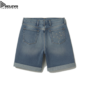 Pantalones Cortos de Mezclilla Vintage para Hombre, de Alta Calidad, Lavado Medio, Corte Recto, con Dobladillo Enrollado, Bordado de Constelaciones, 100% Algodón - Product Image 3