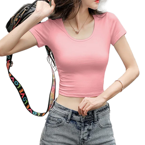 Trendy Casual Solid Women's Crop Top <b>T</b>-<b>Shirt</b> O-Neck Short Sleeve Loose Fit Quick Dry Eco-Friendly Breathable Knitted 100% Cotton - Product Image 1