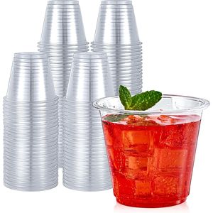 Confezione da 100 Bicchieri di Plastica Trasparenti da 270ml, Bicchieri in PET Effetto Cristallo per Vino, Succhi, Caffè Freddo e Bevande Fredde - Product Image 1