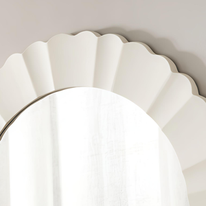 Miroir mural rond en bois sculpté avec motif floral, finition blanche, en MDF, pour dressing et salon - Product Image 3