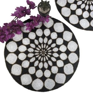Irregular Bohemian Fabric Durable Table <b>Mat</b> Handmade Black White Geometric Design 400mm - Product Image 6