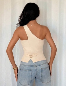 Chaleco Corsé Asimétrico de Un Solo Hombro con Escote Diagonal y Diseño Esculpido - Product Image 1