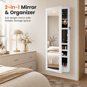 Wall Mount LED <b>Mirror</b> <b>Jewelry</b> Organizer Lockable Wooden Makeup <b>Storage</b> Cabinet White - Product Image 3