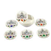 Sous-verres en marbre incrusté Taj Mahal faits à la main, design moderne, imperméables, ensemble de sous-verres de luxe, décoration de table, cadeau pour villa, hôpital