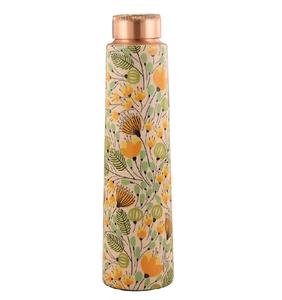 Bouteille à boire en cuivre avec motif floral Meena, design Meena, aspect artisanal, bouteille en cuivre avec impression Meena. - Product Image 1