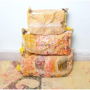 Indian kantha hand block print cotton cosmetic bag Makeup pouch set of three Accessory case Women's travel bag Handmade Kantha - Product Image 6