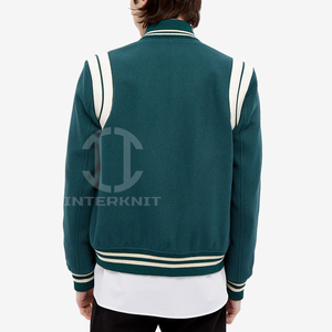 Chaqueta Bomber de Invierno Personalizada con Logotipo OEM, Chaqueta Letterman Verde para Hombre, Informal, de Alta Calidad, Elástica, de Lana, con Insignia Universitaria de Béisbol - Product Image 3
