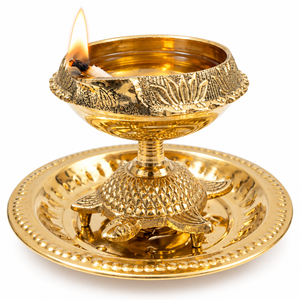 Handcrafted Brass Tortoise Diya <b>Oil</b> <b>Lamp</b> with Decorative Plate Traditional Puja Deepak for Home Temple Diwali Decor - Product Image 1