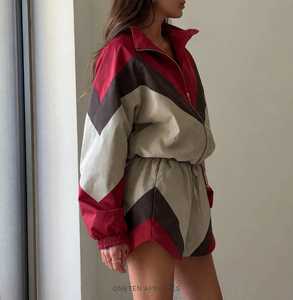 Women Sporty Color Block Zip up Romper Long Sleeve Turtleneck Collar Elastic Waist Shorts Jumpsuit Spandex/Cotton - Product Image 3