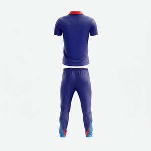 Uniforme de Cricket Personalizado, Popular, Informal, Azul y Rojo, 100% Poliéster y Algodón, Duradero, Ecológico, Camiseta Polo de Manga Corta, Pantalones Deportivos - Product Image 3