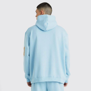 Ensemble de survêtement unisexe bleu clair à capuche, manches longues, avec lettres brodées, coupe décontractée, sweat-shirt et pantalon en coton - Product Image 3
