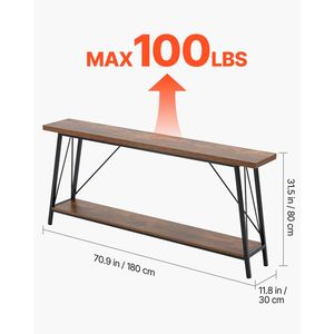 Consolle stretta da ingresso da 70,9 pollici a 2 livelli, tavolo sottile da corridoio per divano, per uso alberghiero - Product Image 3