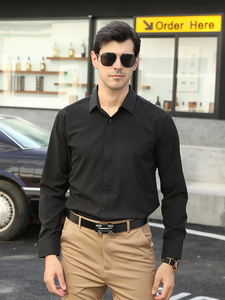 เสื้อเชิ้ตเดรสลำลองผู้ชายแบบใหม่สั่งทำได้ ขายส่ง แขนยาว ผ้ายืด/โพลีเอสเตอร์ ระบายอากาศได้ดี ผ้าถักเนื้อแน่น สำหรับธุรกิจและงานทางการ - Product Image 3