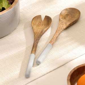 Salad Mixing Dinner Fork and Spoon Set Long Handle Salad Servers Set Acacia Wood <b>Serving</b> Spoons Set Cooking Spoon - Product Image 5