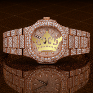 Luxury Fashion Stainless Steel Moissanite Full Pave Round Cut Diamond Men's Watch with Roman Dial and Quartz Movement - Product Image 1