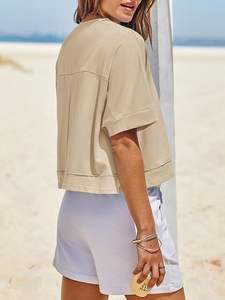 Camiseta de Invierno Transpirable y Ecológica para Mujer, Nuevo Estilo, 100% Algodón, Color Sólido, Cuello Redondo, Manga Larga, Ropa Casual, Precio Económico - Product Image 2