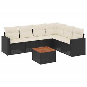 Conjunto de Sofás de Jardín en Negro y Crema, Muebles de Ratán para Exteriores con Cojines de Espuma de Alta Densidad, Diseño Contemporáneo, Impermeable - Product Image 2
