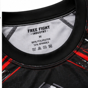 T-shirt de compression unisexe à manches courtes pour la lutte libre, imprimé par sublimation, séchage rapide, protection UPF50+, antibactérien, noir et rouge - Product Image 5