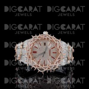 Reloj de Cuarzo de Alta Calidad con Esfera Redonda de 41 mm, Adornado con Moissanita, Resistente al Agua, con Números Romanos, Analógico, Unisex, en Venta - Product Image 2