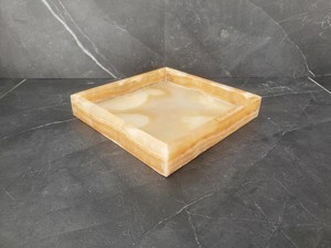 Honey Onyx Square Shaped Tray Natural <b>Stone</b> Decorative Serving Tray Handmade Luxury Onyx Tray Wholesale Supplier - Product Image 4