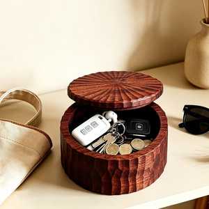 Multifunctional <b>Storage</b> Organizer for Rings Earrings Bracelets Minimalist Design Round Shape Wooden Jewelry Box with Hook - Product Image 6