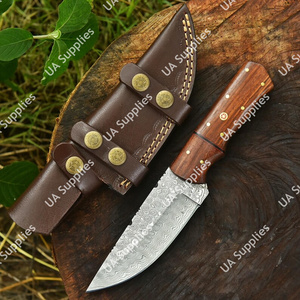 Cuchillo de acero de Damasco forjado a mano para camping al aire libre con hoja fija, mango de palisandro, funda de cuero, compatible con OEM/ODM, personalizable - Product Image 5