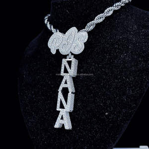 Version verticale Iced Out Hiphop VVS Diamant Lettre Pendentif 925 Argent Sterling Buss Down Moissanite Pendentif - Product Image 2