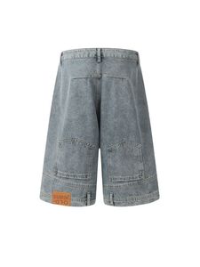 Men's Patchwork Denim Shorts High Waist Button Fly Casual Washed Cotton <b>Canvas</b> Bermuda Shorts With Pockets - Product Image 2
