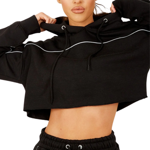 Women Cropped Hoodie Tracksuit Set Piping Detail Pullover Sweatshirt Jogger <b>Trousers</b> Drawstring Waist Two Piece Outfit Wholesale - Product Image 5