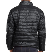 Veste matelassée noire pour homme, col montant, fermeture éclair, coupe-vent, manteau d'hiver décontracté, coupe ajustée, longueur standard, couleur unie