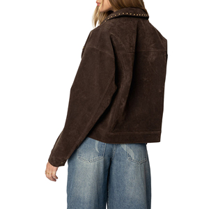 <b>Women</b> Short Genuine Leather <b>Jacket</b> Ladies Cropped Biker Slim Fit <b>Zip</b>-<b>Up</b> Black Customized Logo Factory Rate Wholesale - Product Image 3