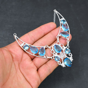 Collar de Plata de Ley 925 Ligero con Piedra Preciosa Natural Larimar, Topacio Azul, Proveedor de Joyería, Superventas - Product Image 2