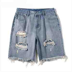 Shorts en jean déchiré pour femme, taille mi-haute, ourlet déchiré, style décontracté d'été, coupe droite, aspect vintage, en coton, vente en gros OEM - Product Image 4