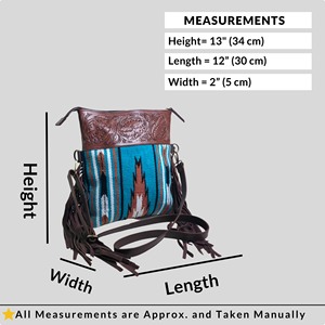 Sac bandoulière en cuir véritable pour femme avec franges – Cuir gaufré artisanal et design couverture de selle turquoise - Product Image 6