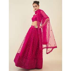 Exquisite Pink Sequins Net Sangeet Wear Lehenga Choli with Dupatta <b>Indian</b> & <b>Pakistani</b> <b>Clothing</b> - Product Image 6