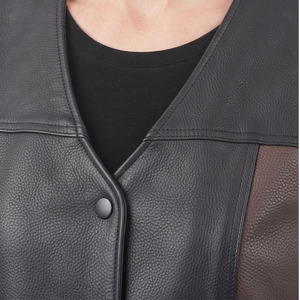 Premium Women's Leather Waistcoat Female Button Down Leather Vest Girls Leather Waist <b>Coat</b> With Side Pockets - Product Image 4