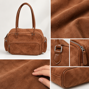 Sac de voyage en daim moyen, style Normcore minimaliste, avec fermeture éclair, résistant à l'eau, marron, toutes saisons - Product Image 2