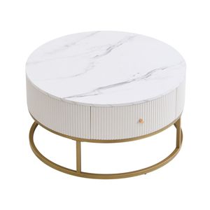 Tavolino da Caffè Moderno Rotondo in Finto Marmo da 31,5 Pollici con Cassetti per Soggiorno con Funzioni di Stoccaggio - Product Image 4