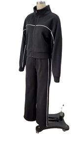 Ensemble de survêtement décontracté unisexe à capuche respirant avec cordon de serrage, imprimé uni, fermeture éclair, 2 pièces, vente en gros - Product Image 5