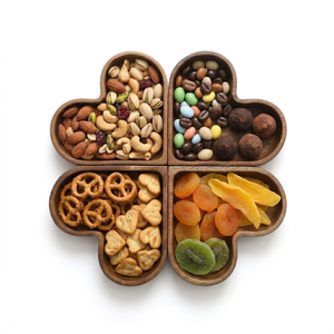 ถาดไม้แบ่งช่องใส่เครื่องปรุง 4 ช่อง รูปหัวใจ ถาดเสิร์ฟแบบยั่งยืนสำหรับถั่วและผลไม้อบแห้ง สุดหรู - Product Image 1