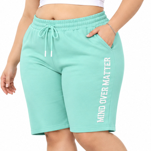 Custom OEM Plus Size Women's Mid Waist <b>Knee</b> Length Gym Shorts Embroidered Breathable Eco-Friendly Quick Dry - Product Image 1