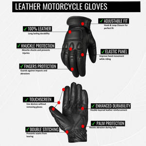 Gants de moto en cuir véritable, respirants, écologiques, compatibles avec les écrans tactiles, antidérapants, pour hommes et femmes, doux, pour toutes les saisons - Product Image 3