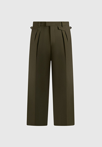 Pantalon formel plissé vert olive pour homme, taille haute, coupe droite, infroissable, mélange polyester-laine, idéal pour l'automne - Product Image 4